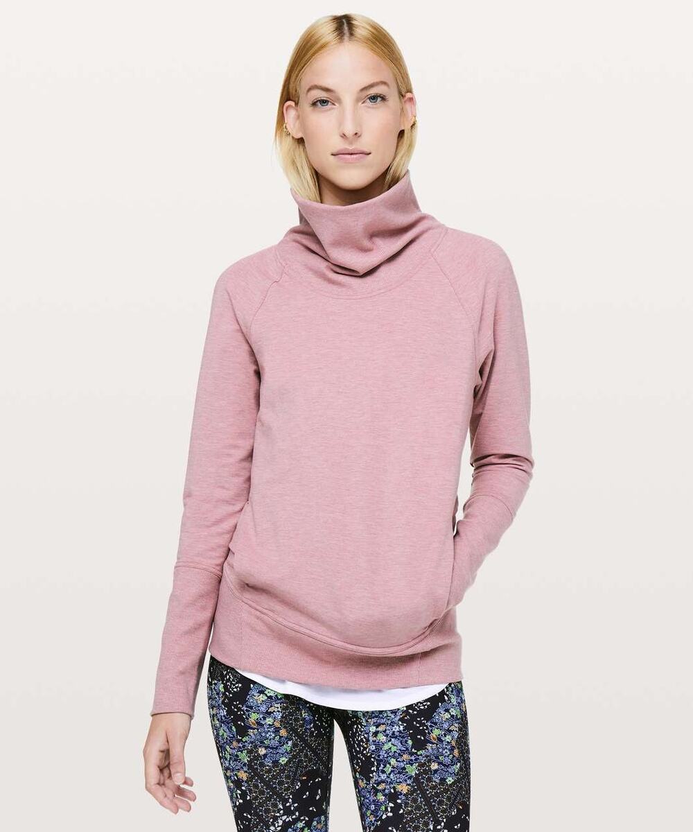 Lululemon High Lines Pullover Heathered Vintage Mauve Cowl Neck Women's 4